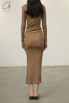 BASERANGE 24 Autumn/Winter Veined Long Sleeve Dress Portugal BAS-DRVL-RB-AU24-FCZ DRVL-RB Emerald Brown